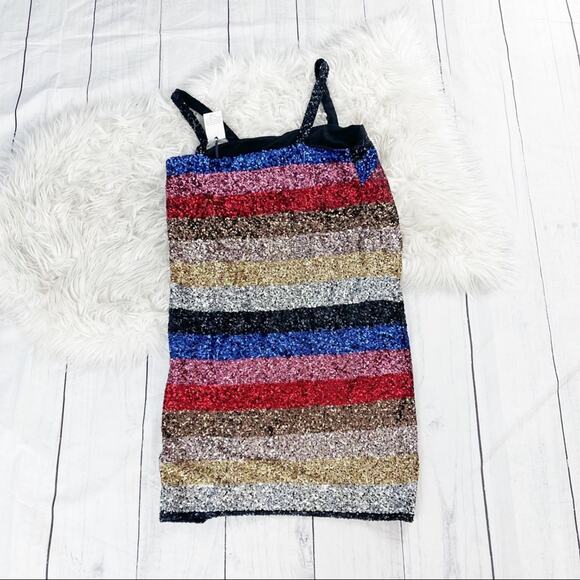Gap Crazy Stripe Sleeveless Rainbow Sequin Dress Size Small - Picture 5 of 6